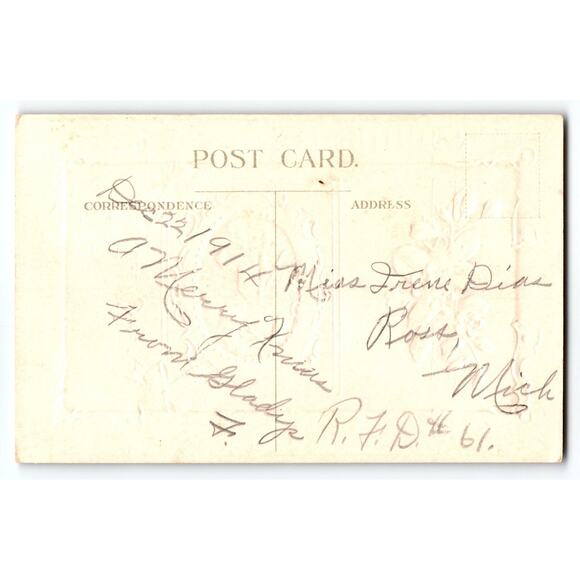 Vintage 1907-1915 Embossed Happy New Year Postcard Winter Scene Litho - Picture 2 of 2